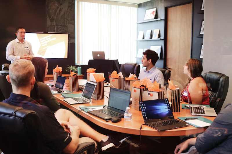 Team collaborating in a bright modern office