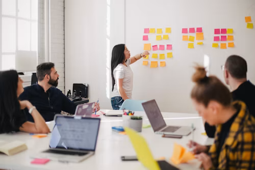 Business owners reviewing company credit